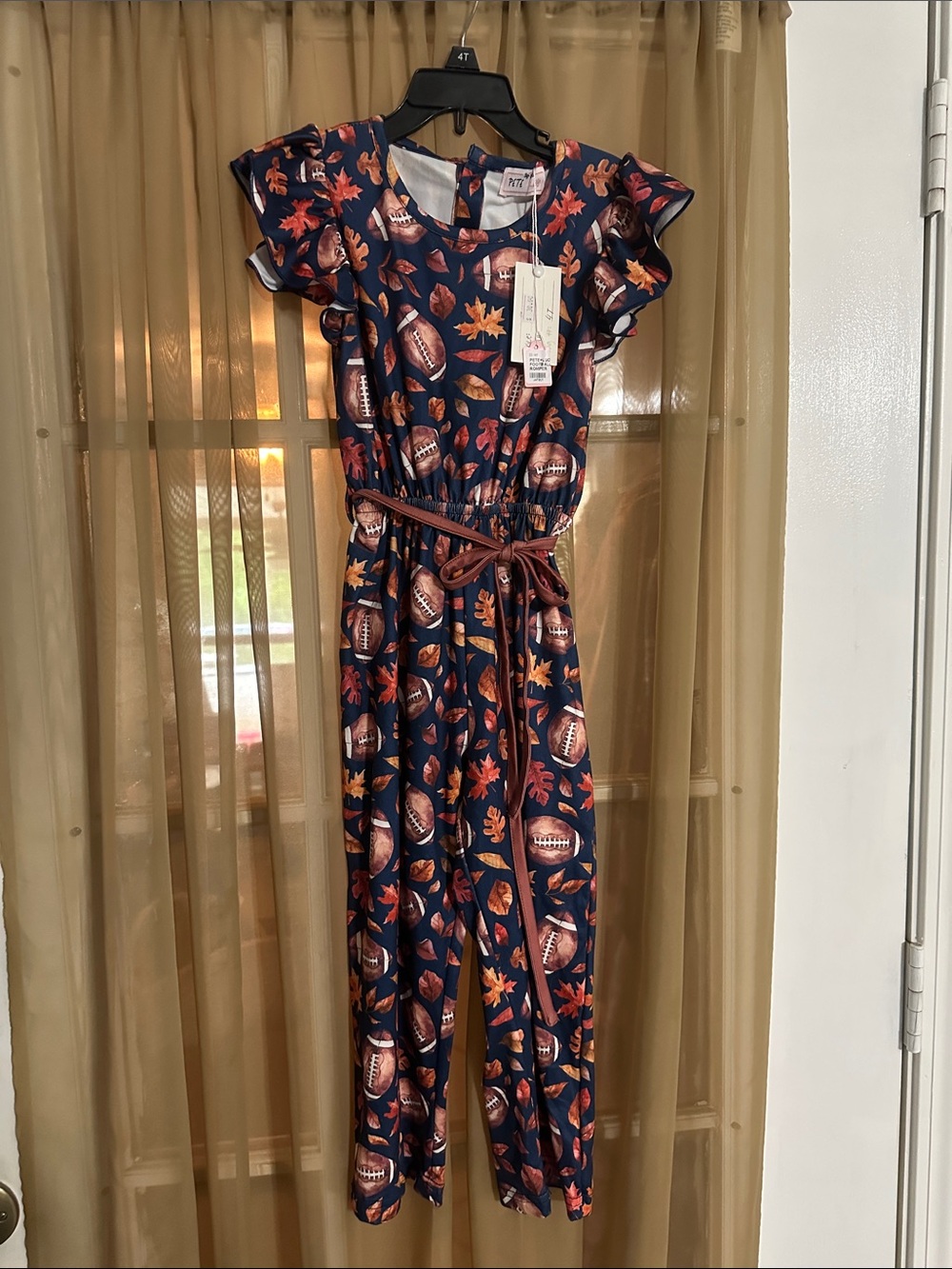 Pete & Lucy Navy Football & Autumn Print Jumpsuit with Belt